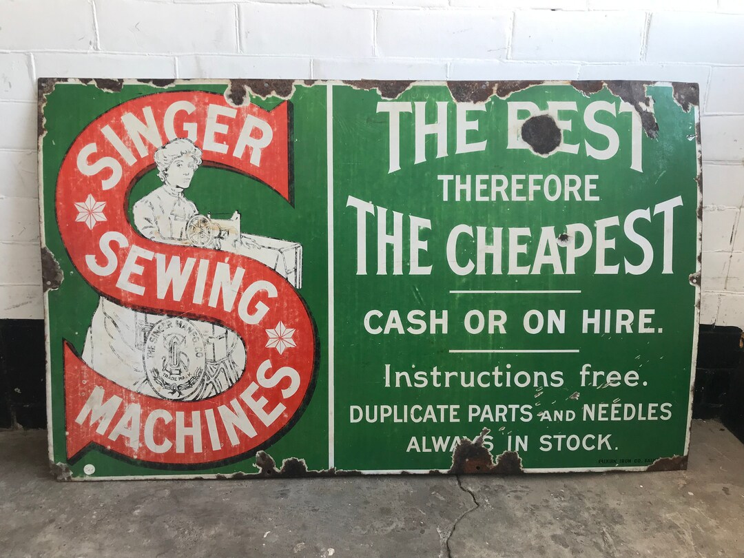 Rare Singer Sewing Machines Antique Vintage Enamel Advertising Sign