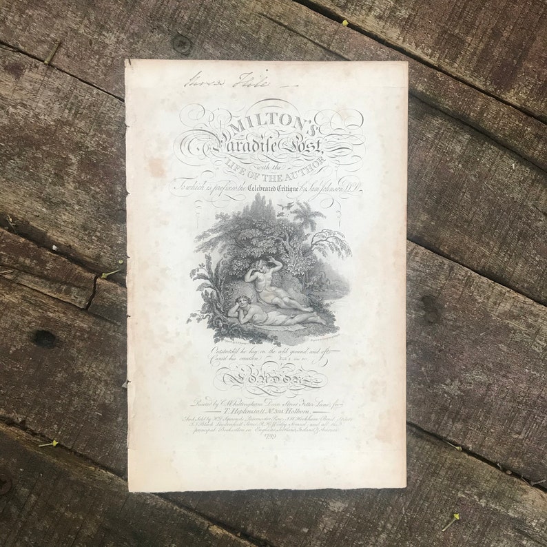 1799 Antique Milton/'s Paradise Lost Frontispiece