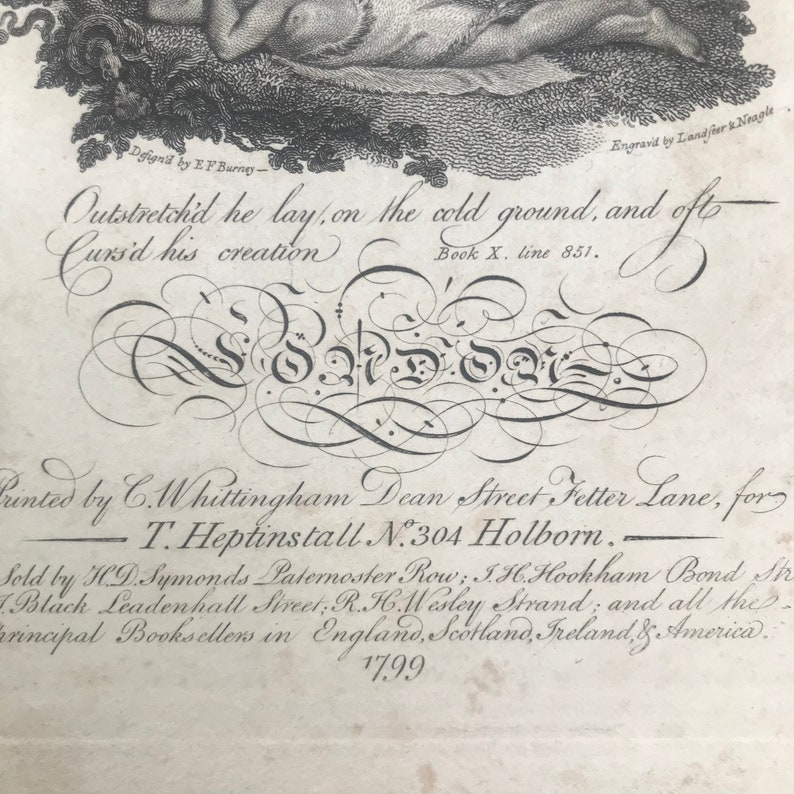 1799 Antique Milton/'s Paradise Lost Frontispiece