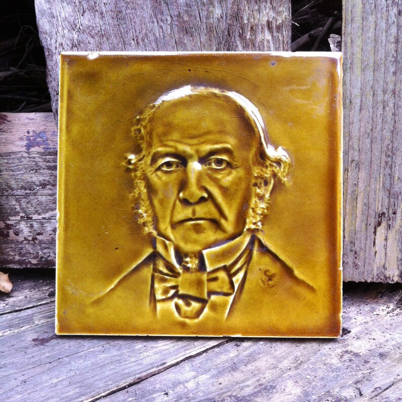 1809-1898 Victorian Treacle Glaze 6 x 6 Ceramic Tile William Gladstone British Prime Minister