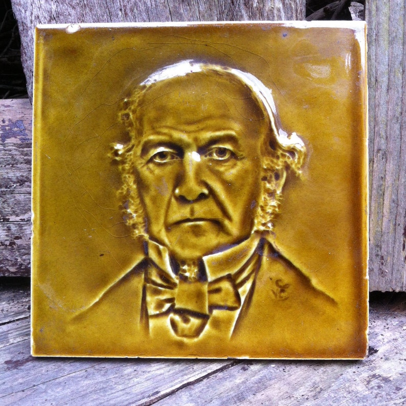 1809-1898 Victorian Treacle Glaze 6 x 6 Ceramic Tile William Gladstone British Prime Minister