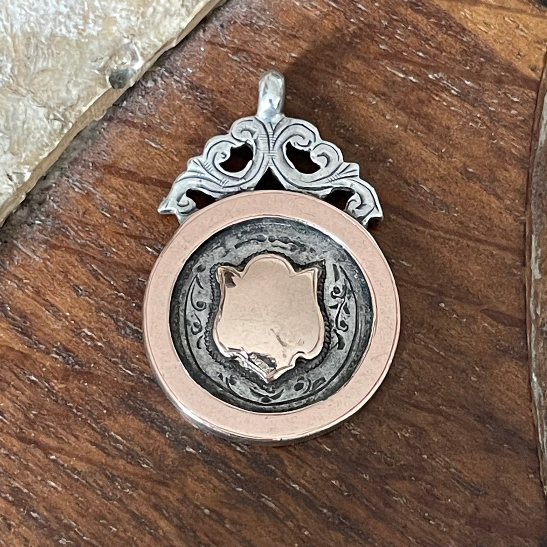 Antique Sterling Silver and Rose Gold Watch Fob - Hallmarked Chester ...