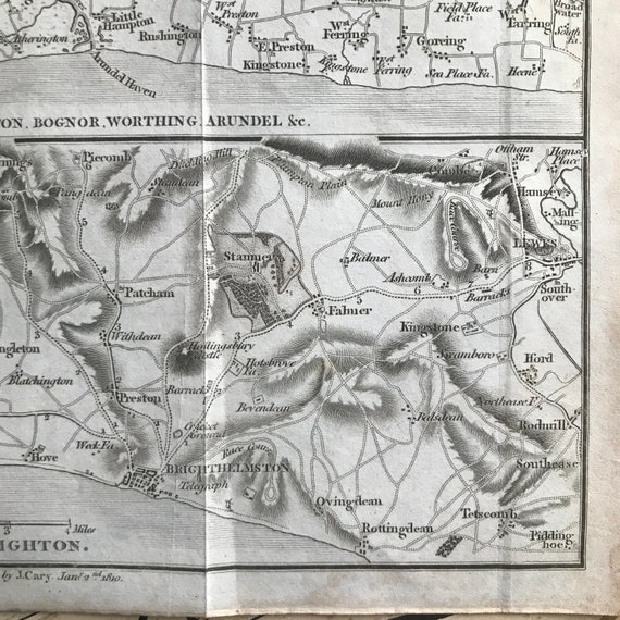 イギリス、サセックス州ブライトン周辺の古地図 - 1810年 - リトル