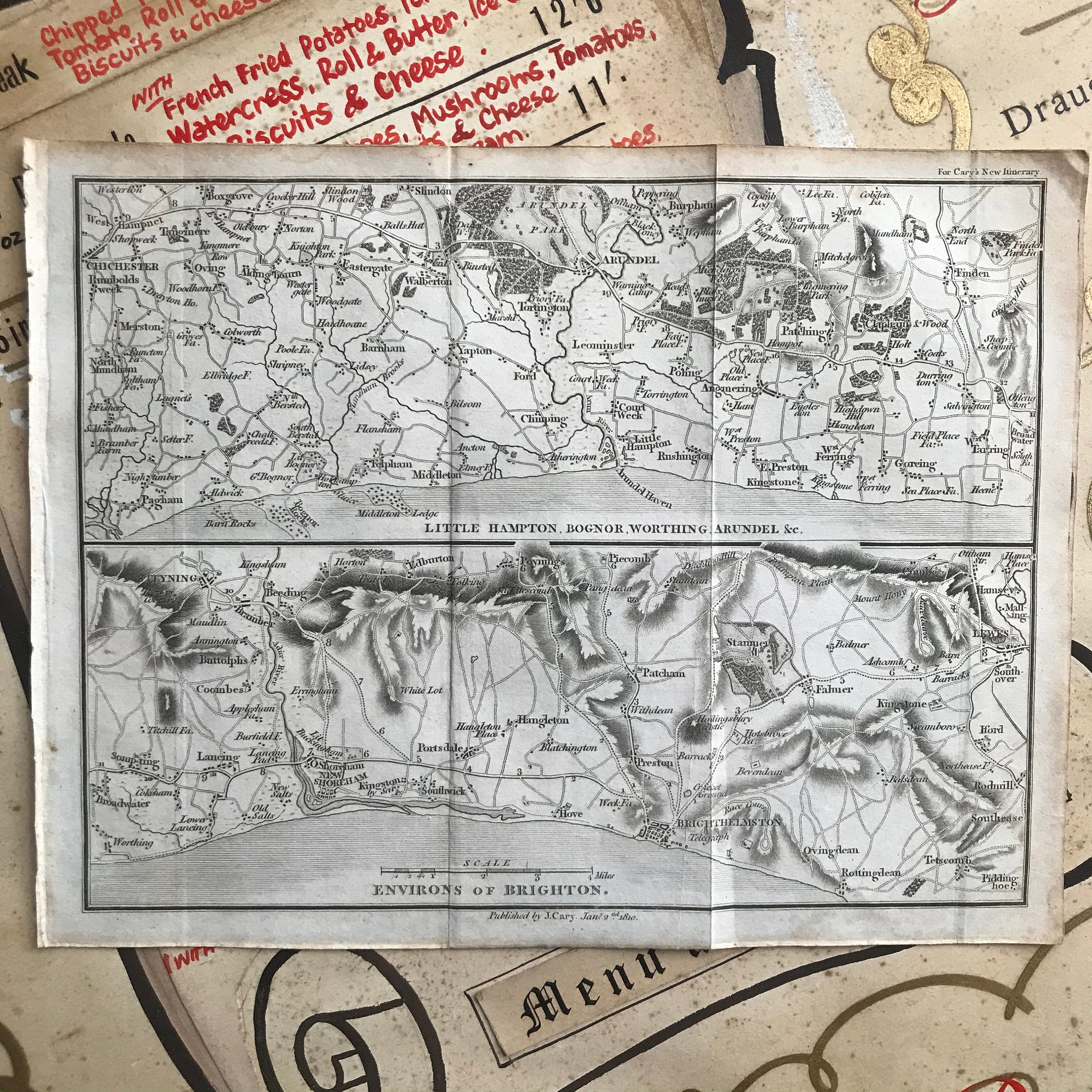 イギリス、サセックス州ブライトン周辺の古地図 - 1810年 - リトル