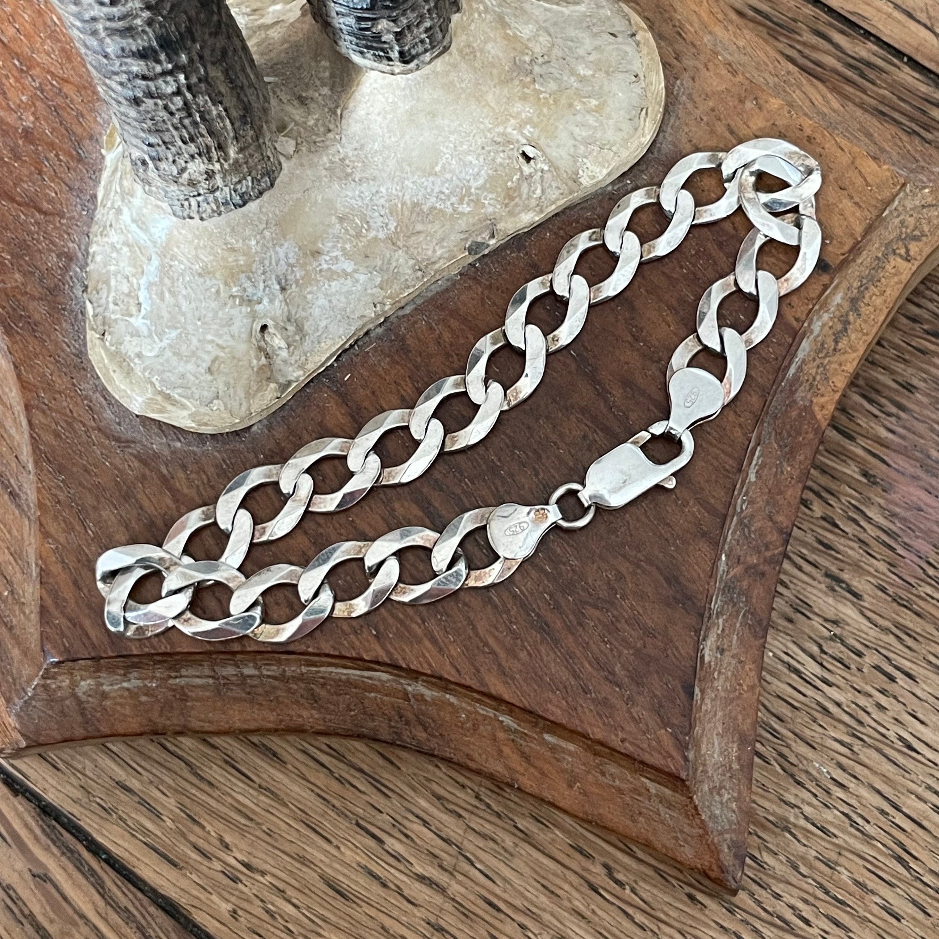 Vintage Sterling Silver Curb Chain Bracelet - 22cm - 8.75