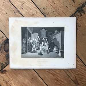19th Century Etching Engraving - William Hogarth - Hudibras The Masquerade Adventure - 1833