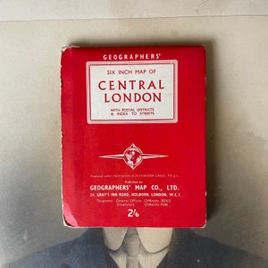 Vintage Geographers' Six Inch Map Of Central London - Nahezu neuwertiger Zustand - 1950er Jahre