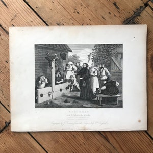 19th Century Etching Engraving - William Hogarth - Hudibras And Ralpho In The Stocks - 1833