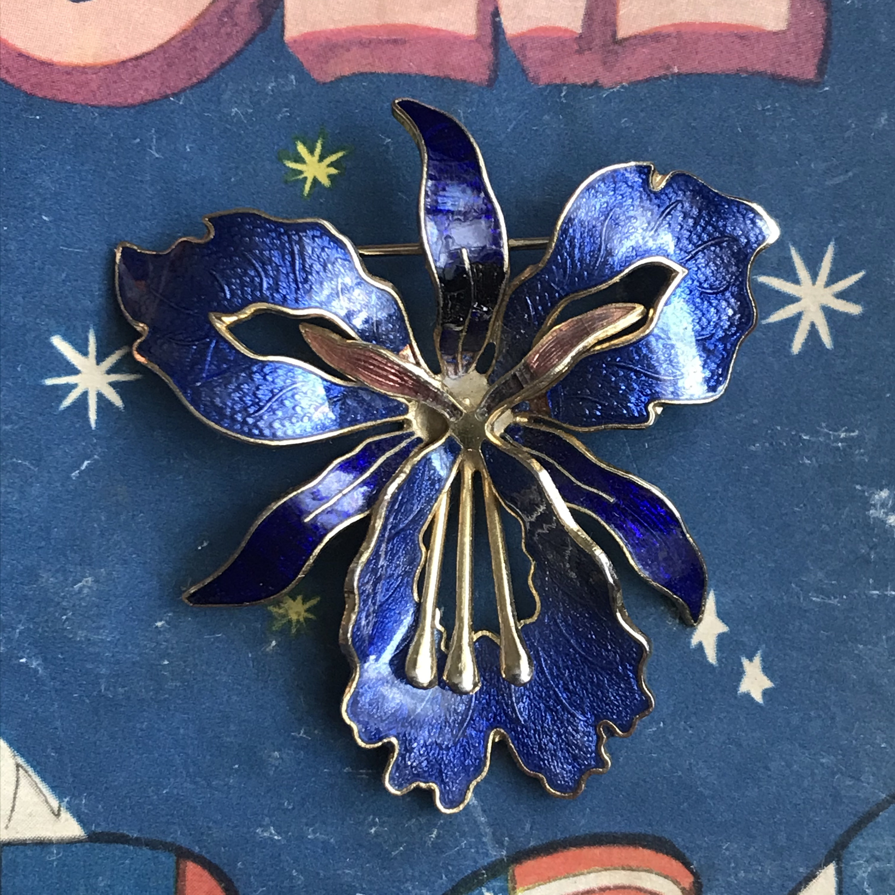 Vintage Gold Tone Enamel Shield Pin Brooch Badge - Blue Flower - Etsy UK