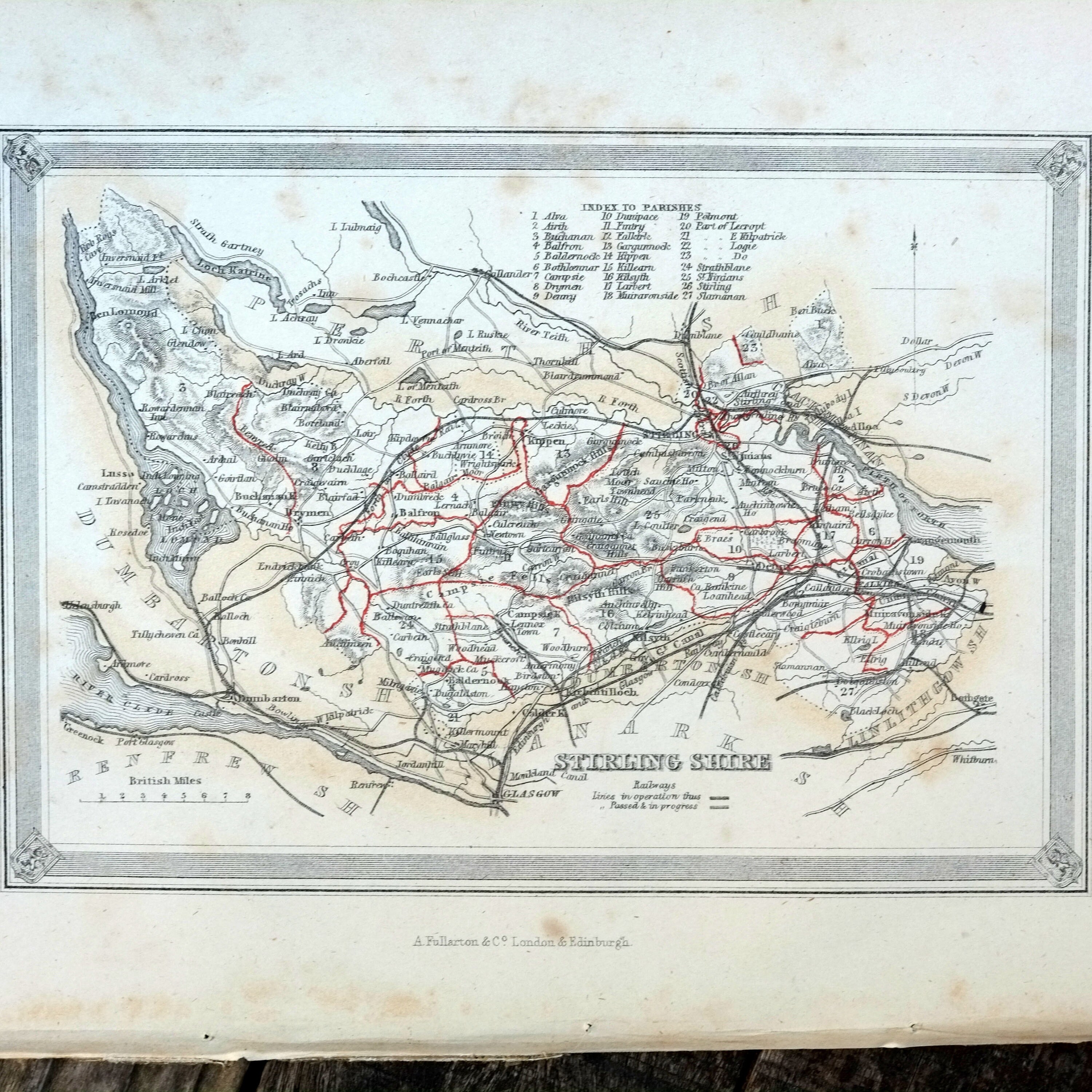 Antique Map of Stirling Shire Scotland 1854 Etsy 日本