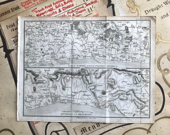 英国18世紀アンティーク銅版画　手彩色の古地図 ブライトン（サセックス州）のアンティーク地図、1810年、手彩色銅版画
