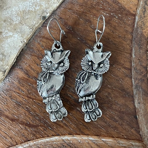 Orecchini pendenti vintage in argento sterling a forma di gufo - Italia