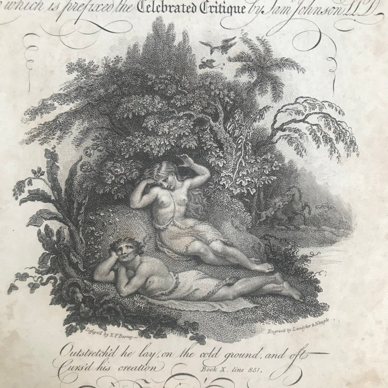 1799 Antique Milton/'s Paradise Lost Frontispiece