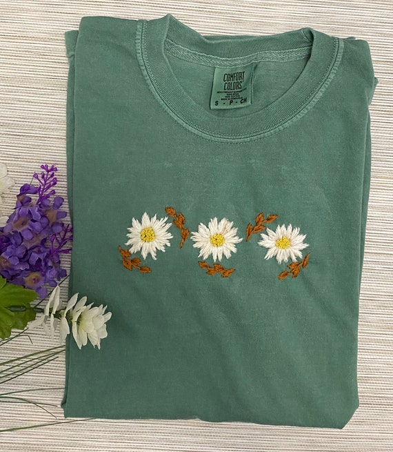 Hand Embroidered Shirts Daisy Flower 