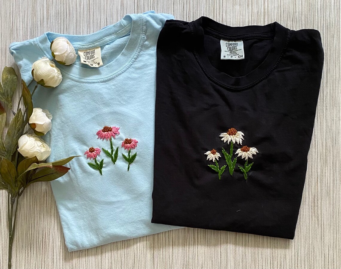 Daisy Flowers Shirts Hand Embroidery Shirts Embroidered Etsy