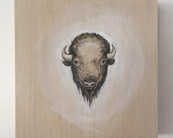 Buffalo Painting "Two Heads" 8" x 8"