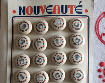 24 Old painted wooden buttons