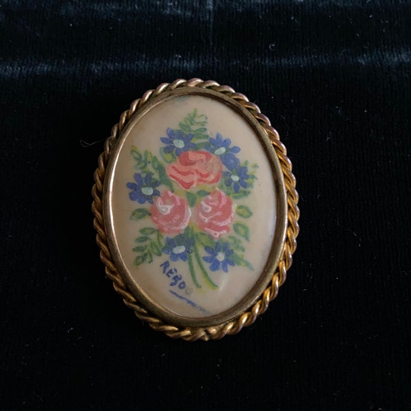 Bijou français vintage -broche motif fleurs-broche année 40-broche peinte- cadeau pour elle-collectible