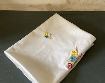 Square vintage embroidered tablecloth