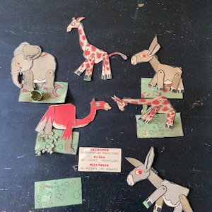 Lot animaux -illustration vintage-en carton-1950