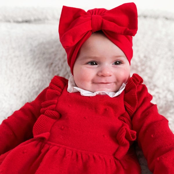 Turban rouge de Noël à noeud pour enfants et bébés