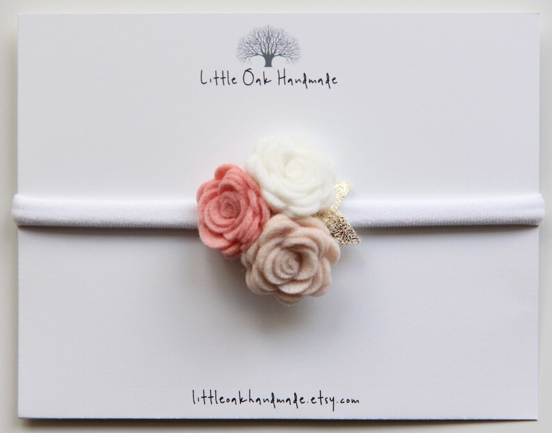 Baby Headband Rose Headband White Wool Felt Trio Rose Bouquet Headband Rose Beige