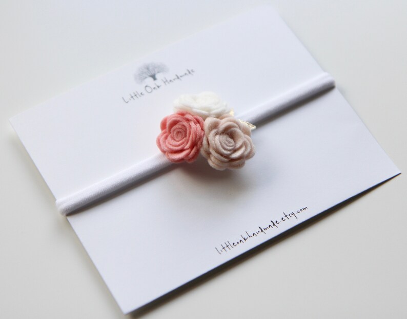 Baby Headband Rose Headband White Wool Felt Trio Rose Bouquet Headband Rose Beige
