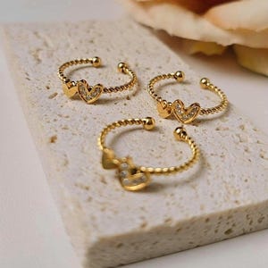 18k Gold plated two heart  adjustable Ring, Non tarnish, Hypo-allergenic, waterproof, Everyday wear