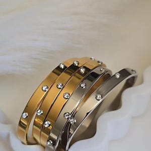 18k gold plated diamonds openable bangle. Everyday wear, non tarnish, waterproof, adjustable, everyday wear