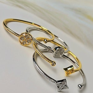 18k gold plated silver and gold adjustable open cuff bangle. Everyday wear, non tarnish, waterproof, adjustable