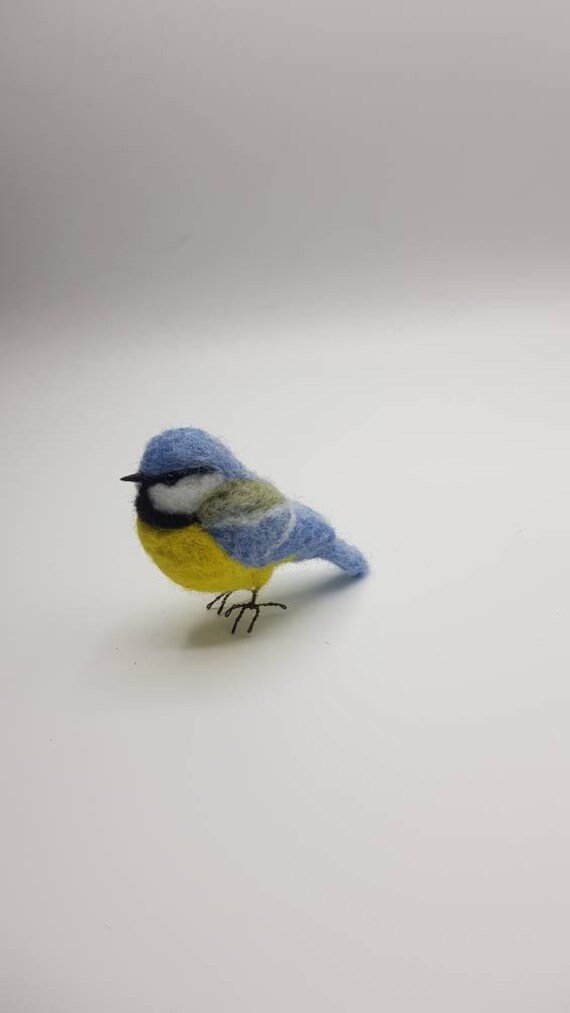 Mésange Bleue en Laine Feutrée Oiseau de Nos Jardins.