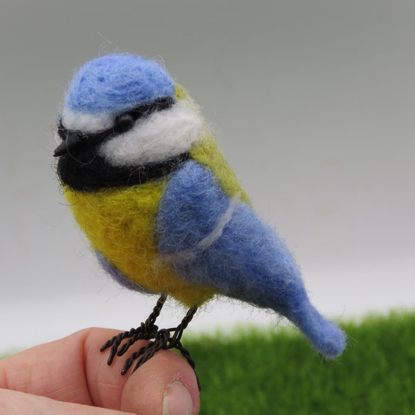 Blue tit in felted wool bird from our gardens.