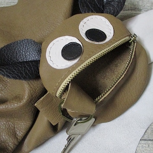 Portachiavi Portachiavi Monster, in pelle, con portachiavi, con orecchie, marrone-bianco-nero - ottima idea regalo di compleanno!