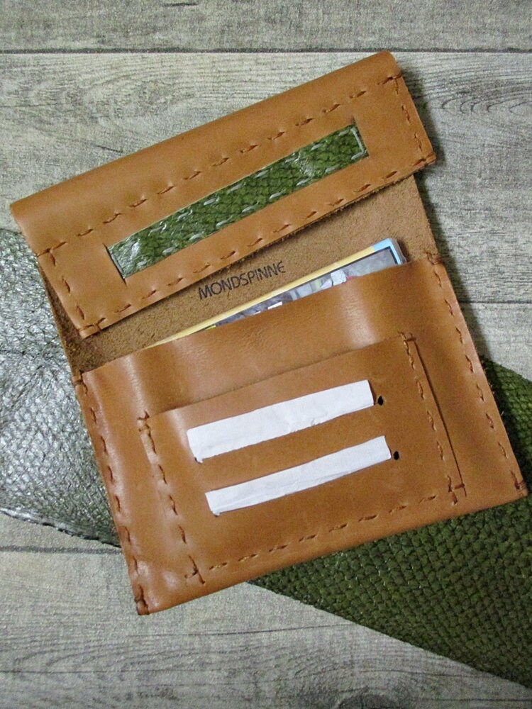 Tobacco bag/ tobacco pouch/ leather bag (yellow-brown-green), cowhide leather