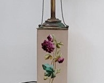 Early 20th Century Beige Porcelain Floral Vases mounted as Table Lamp, Antique Floral Vase 23" Table Lamp Brass Mounts and Base