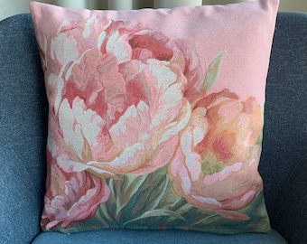Floral Tapestry Cushion Cover: Vintage Style Pillow, 17" Square