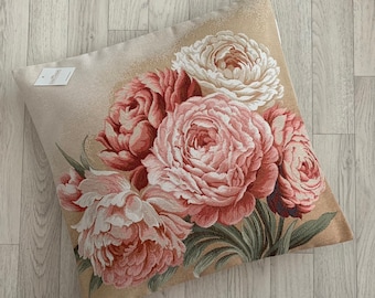 Floral Tapestry Cushion Cover: Vintage Style Pillow, 17" Square