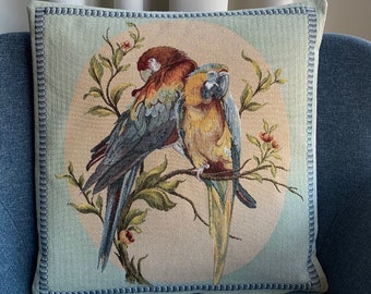 Parrot Tapestry Cushion Cover: Vintage Style Throw Pillow (17")