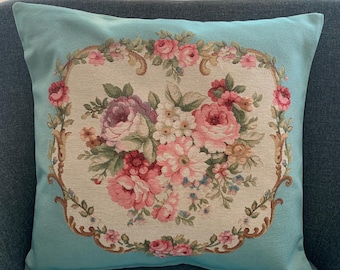 Funda de cojín con tapiz floral: Almohada estilo vintage (azul), 43 cm de lado