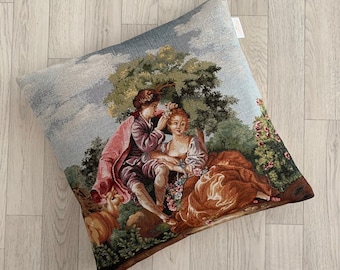 Vintage Style Tapestry Cushion Cover: 17" Floral Cotton Blend