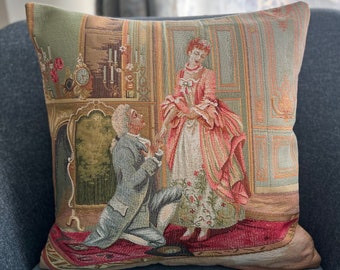 Vintage Style Tapestry Cushion Cover: 17" Cotton Blend Pillow