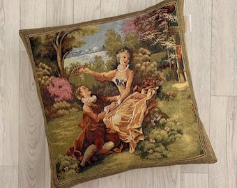 Funda de cojín con tapiz de estilo vintage - Cojín decorativo de bellas artes (43 cm)