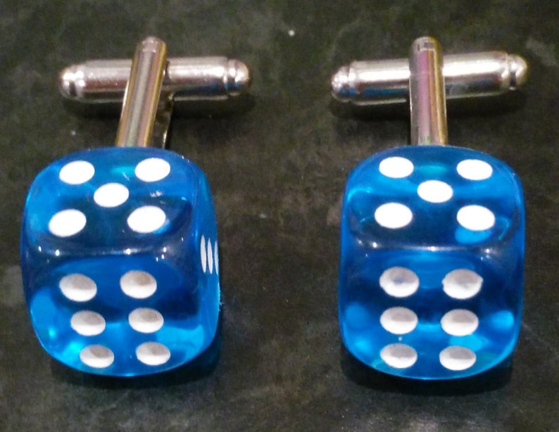 Double Six Lucky Dice Cufflinks Light Blue