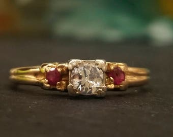 Vintage Diamond and Ruby Engagement Ring