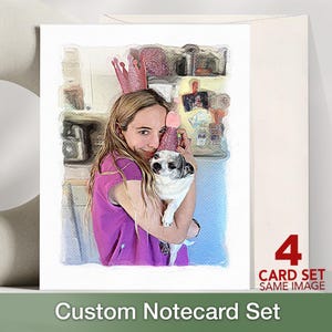 Cartes personnalisées à partir de la photo : cadeau de décès d'un animal de compagnie - nos cartes faites main créées à l'aquarelle pour portrait d'animal de compagnie, lot de 4 cartes.