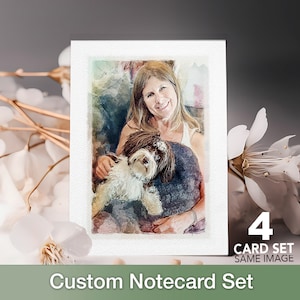 Aangepaste huisdierportret: gepersonaliseerde kaarten van je foto - aquarelkunst - deze handgemaakte kaarten zijn een leuk cadeau voor een hondenmoeder.
