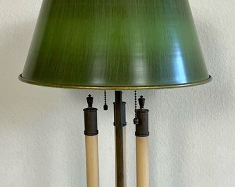 French victorian style brass bouilotte table lamp with dark green