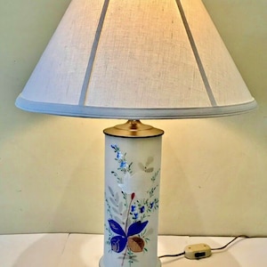 Frosted Glass Table Lamp Raised Hand Painted w/ Shade 25&quot;
