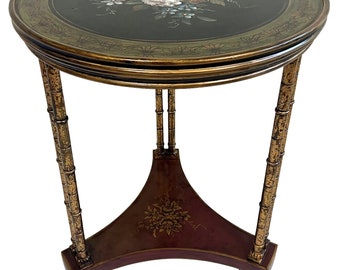 Drexel Heritage Regency Faux Bamboo Floral and Gilt Side Table