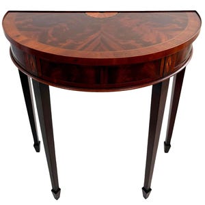 Hekman Mahogany Marquetry Inlaid Demilune Console Table